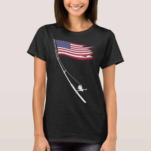 Fishing  American Flag Fishing Rod T-shirt (Voorkant)