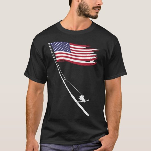 Fishing  American Flag Fishing Rod T-shirt (Voorkant)