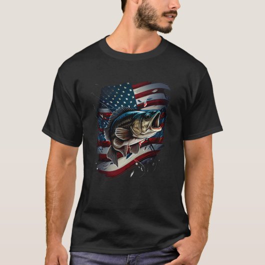 Fishing and an American Flag Largemouth Bass  1 T-shirt (Voorkant)