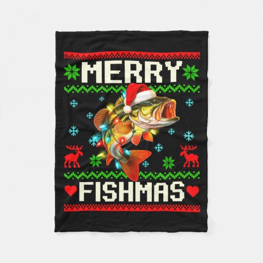 Fishing B Fish Merry Fishmas Fisherman Ugly Christ Fleece Deken (Voorkant)