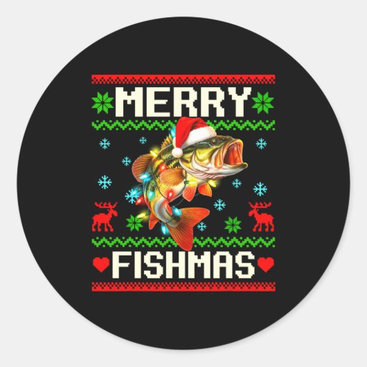 Fishing B Fish Merry Fishmas Fisherman Ugly Christ Ronde Sticker (Voorkant)
