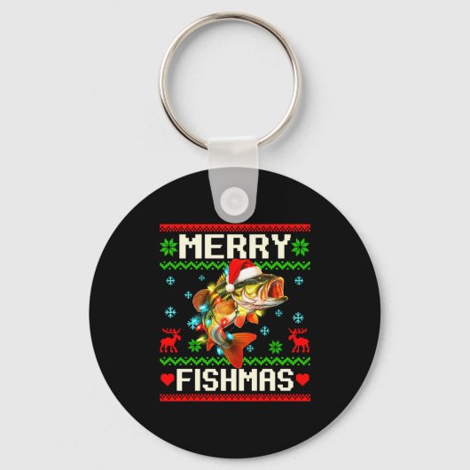 Fishing B Fish Merry Fishmas Fisherman Ugly Christ Sleutelhanger (Voorkant)