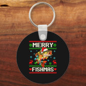 Fishing B Fish Merry Fishmas Fisherman Ugly Christ Sleutelhanger (Voorkant)