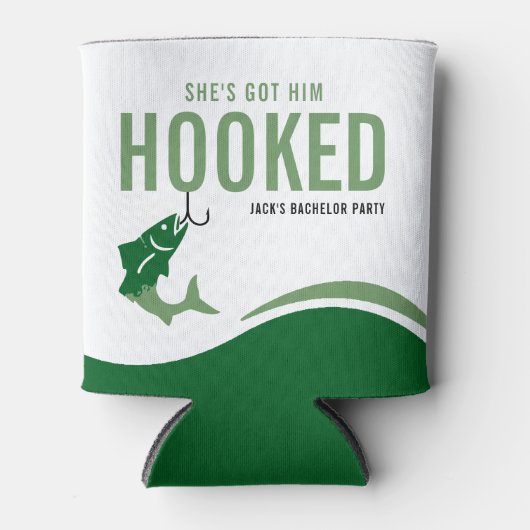 Fishing Bachelor Party Funny She's Got Him Hooked Blikjeskoeler (Voorkant)