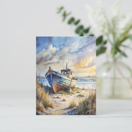 Fishing Boat Beach Ocean Shore Coastal Nautical Briefkaart (Staand voorkant)