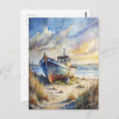 Fishing Boat Beach Ocean Shore Coastal Nautical Briefkaart (Voorkant / Achterkant)