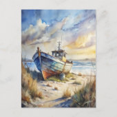 Fishing Boat Beach Ocean Shore Coastal Nautical Briefkaart (Voorkant)