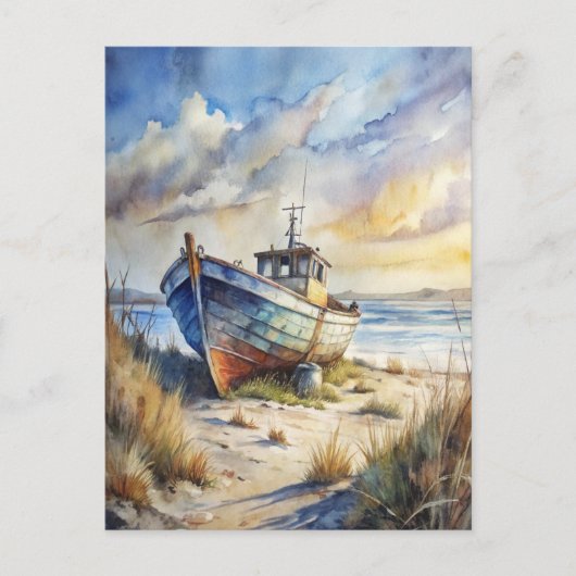 Fishing Boat Beach Ocean Shore Coastal Nautical Briefkaart (Voorkant)