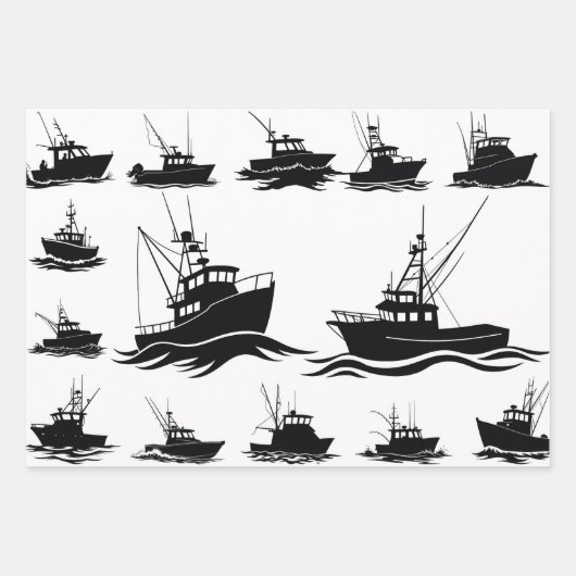 Fishing Boat Silhouette Pattern Wrapping Paper (Voorkant 3)