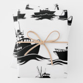Fishing Boat Silhouette Pattern Wrapping Paper (In situ)