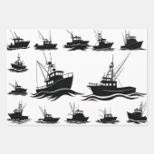 Fishing Boat Silhouette Pattern Wrapping Paper (Voorkant)