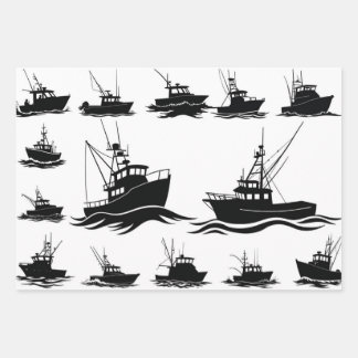 Fishing Boat Silhouette Pattern Wrapping Paper