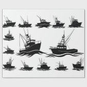 Fishing Boat Silhouette Pattern Wrapping Paper Cadeaupapier (Vlak)