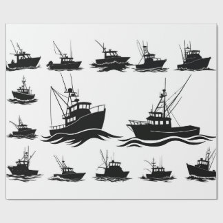 Fishing Boat Silhouette Pattern Wrapping Paper Cadeaupapier
