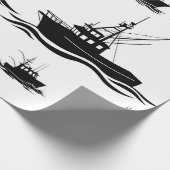 Fishing Boat Silhouette Pattern Wrapping Paper Cadeaupapier (Hoek)