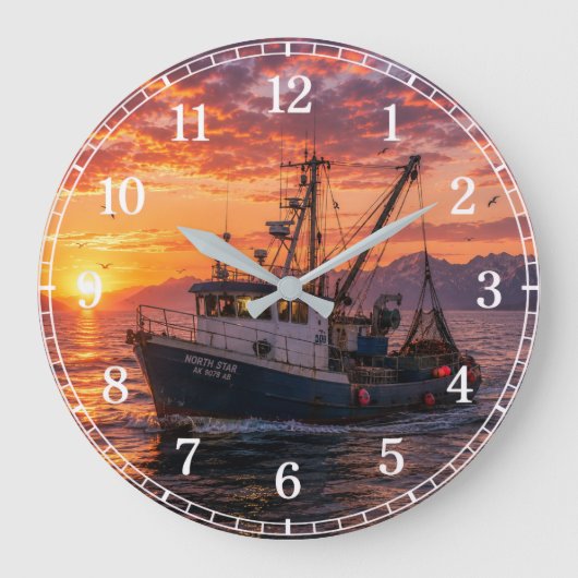 Fishing Boat Wall Clock — Coastal Landscape Design Grote Klok (Voorkant)