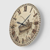 Fishing Boat Wall Clock – Wood-Burned Style Grote Klok (Hoek)