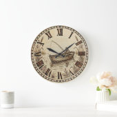 Fishing Boat Wall Clock – Wood-Burned Style Grote Klok (Huis)