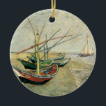 Fishing Boats on the Beach by Vincent van Gogh Keramisch Ornament<br><div class="desc">Vist Boats op het strand bij Saintes-Maries (1888) door Vincent van Gogh is een post-impressionisme schilderij in de fijne kunst van de natuur. Een zeekapje met zeilboten op het strand en in de oceaan. Een maritieme scène met zeilschepen. Over de kunstenaar: Vincent Willem van Gogh (1853-1890) was een postimpressionistische schilder...</div>