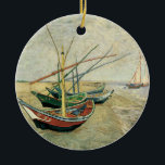 Fishing Boats on the Beach by Vincent van Gogh Keramisch Ornament<br><div class="desc">Vist Boats op het strand bij Saintes-Maries (1888) door Vincent van Gogh is een post-impressionisme schilderij in de fijne kunst van de natuur. Een zeekapje met zeilboten op het strand en in de oceaan. Een maritieme scène met zeilschepen. Over de kunstenaar: Vincent Willem van Gogh (1853-1890) was een postimpressionistische schilder...</div>