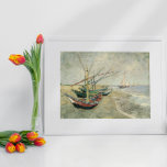 Fishing Boats on the Beach by Vincent van Gogh Poster<br><div class="desc">Vist Boats op het strand bij Saintes-Maries (1888) door Vincent van Gogh is een post-impressionisme schilderij in de fijne kunst van de natuur. Een zeekapje met zeilboten op het strand en in de oceaan. Een maritieme scène met zeilschepen. Over de kunstenaar: Vincent Willem van Gogh (1853-1890) was een postimpressionistische schilder...</div>