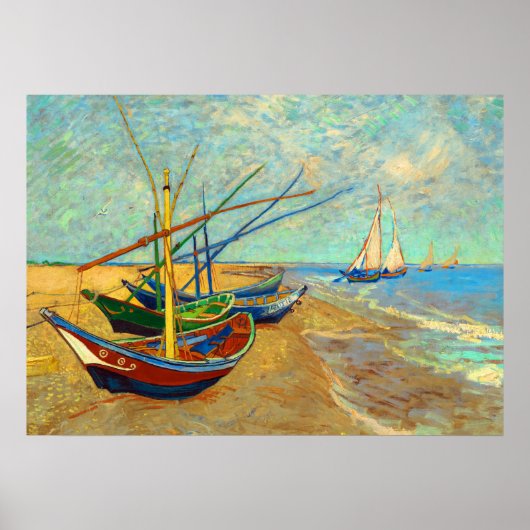 Fishing Boats on the Beach by Vincent van Gogh Poster (Voorkant)