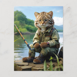 fishing cat at the lake / fischende Katze am See Briefkaart