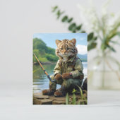 fishing cat at the lake / fischende Katze am See Briefkaart (Staand voorkant)