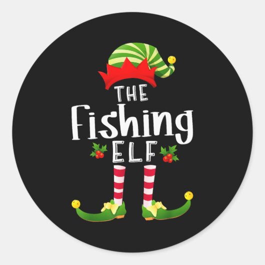 Fishing Christmas Elf Matching Pajama X-mas Party  Ronde Sticker (Voorkant)