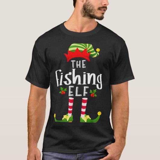 Fishing Christmas Elf Matching Pajama X-mas Party T-shirt (Voorkant)