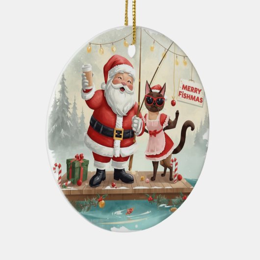Fishing Christmas Themed  Keramisch Ornament (Rechts)