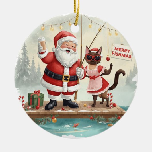 Fishing Christmas Themed  Keramisch Ornament (Voorkant)