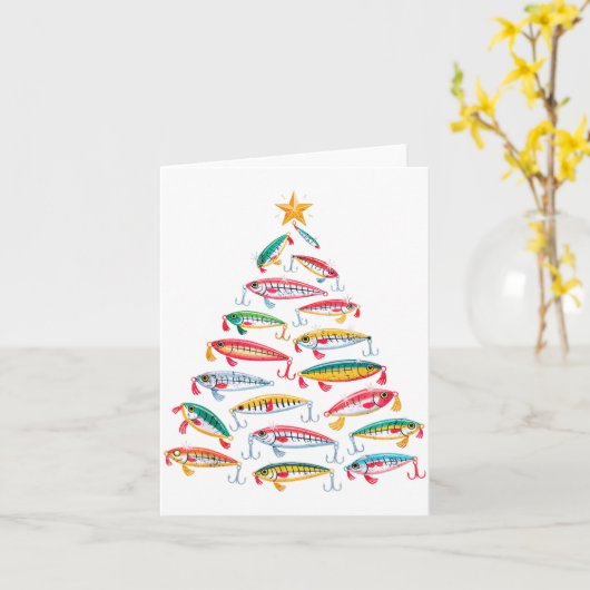 Fishing Christmas Tree Lights Lures Holiday Fisher Kaart (Gele Bloem)