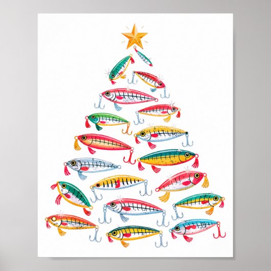 Fishing Christmas Tree Lights Lures Holiday Fisher Poster (Voorkant)