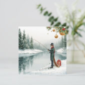 Fishing Christmas with FOX  in the Winter Feestdagenkaart (Staand voorkant)