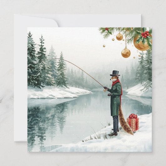 Fishing Christmas with FOX  in the Winter Feestdagenkaart (Voorkant)