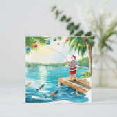 Fishing Christmas with Santa Claus  Feestdagenkaart (Staand voorkant)