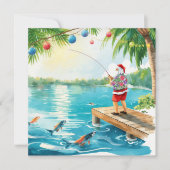 Fishing Christmas with Santa Claus  Feestdagenkaart (Voorkant)
