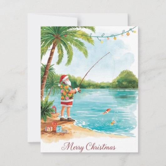 Fishing Christmas with Santa Claus Holiday Card Feestdagenkaart (Voorkant)