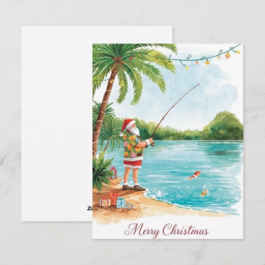 Fishing Christmas with Santa Claus Holiday Card Feestdagenkaart (Voorkant / Achterkant)