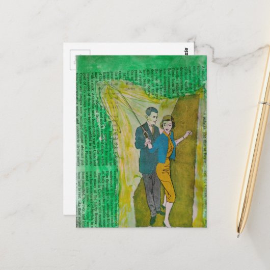Fishing Couple from 1930s era collage Briefkaart (Voorkant / Achterkant in situ)