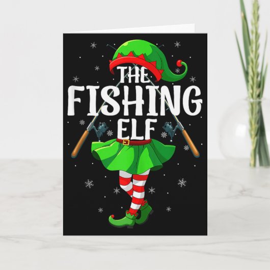 Fishing Elf Christmas Girls Women Elf Squad Xmas F Kaart (Voorkant)