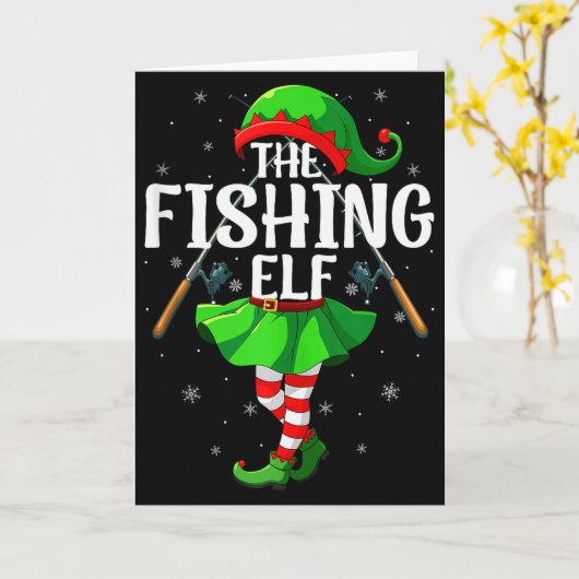 Fishing Elf Christmas Girls Women Elf Squad Xmas F Kaart (Gele Bloem)