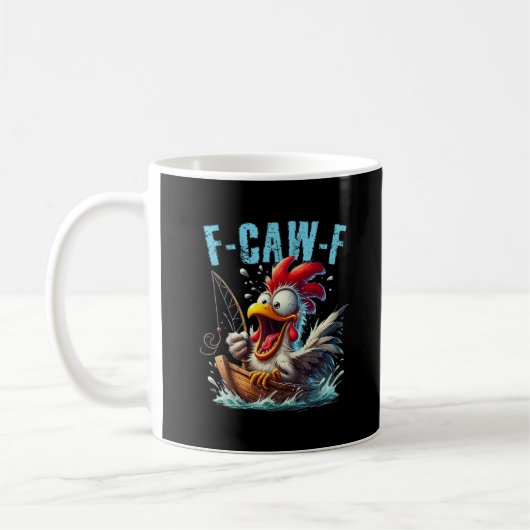 Fishing F-Caw-F Funny Chicken Scream Humor Koffiemok (Links)