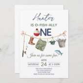 Fishing First Birthday Party Kaart (Voorkant / Achterkant)