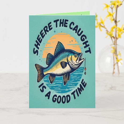 Fishing for Happiness, Folded Greeting Card Kaart (Gele Bloem)