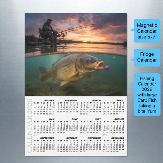 Fishing Fridge Calendar 2026, Carp / Fish