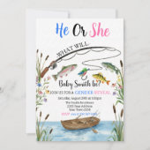 Fishing Gender Reveal Invitation, Fish-HE Fish-SHE Kaart (Voorkant)