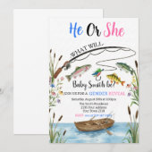 Fishing Gender Reveal Invitation, Fish-HE Fish-SHE Kaart (Voorkant / Achterkant)