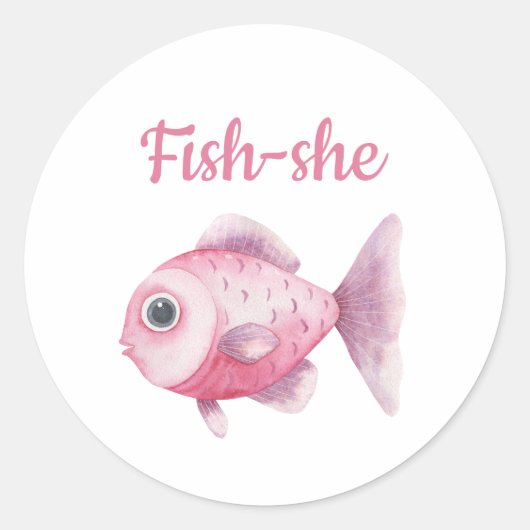 Fishing Gender Reveal - Team Girl Fish-she Ronde Sticker (Voorkant)